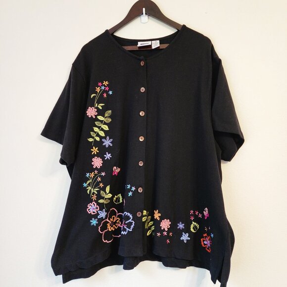 Vtg C.S.T. Sport floral embroidered floral Jersey Button Up Tunic Top Women 4X - Picture 1 of 15